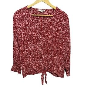 Beach Lunch Lounge Women Tie Hem Blouse S Red Ditsy Floral Romantic Cottage Boho